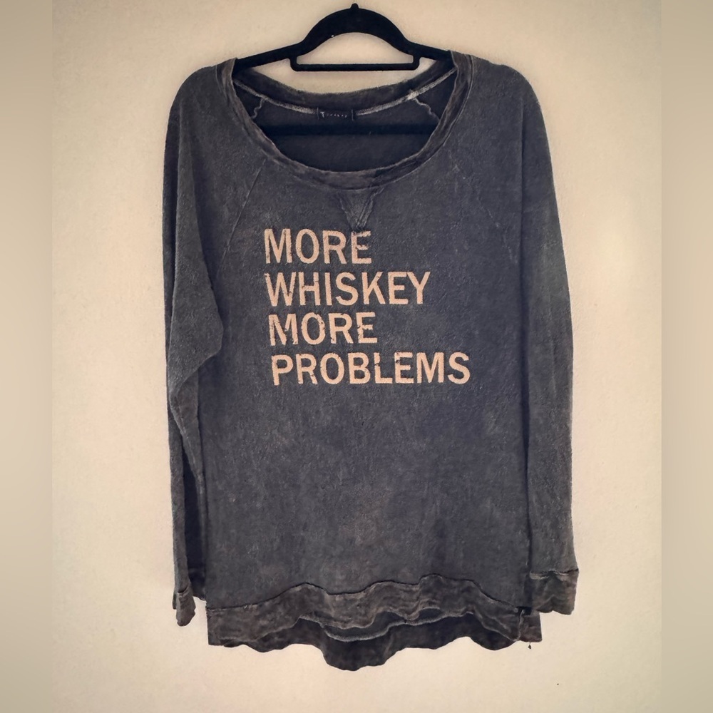 T*Party Size S Distressed Black Acid Wash Crewneck